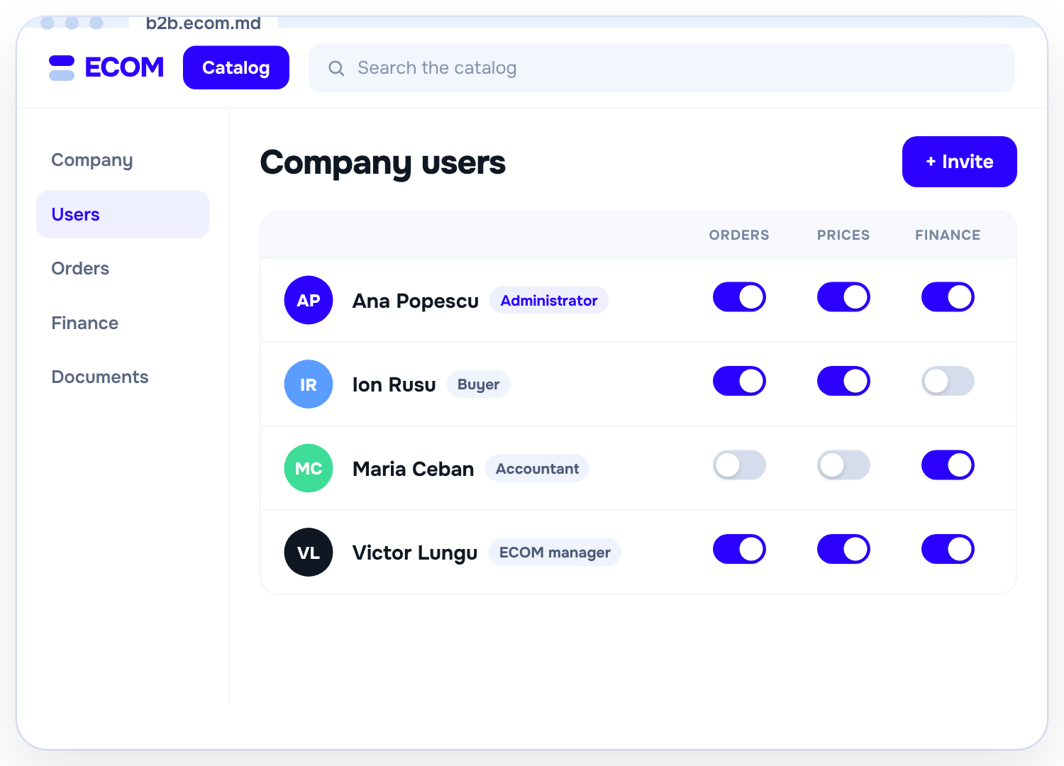ECOM B2B — B2B account with roles