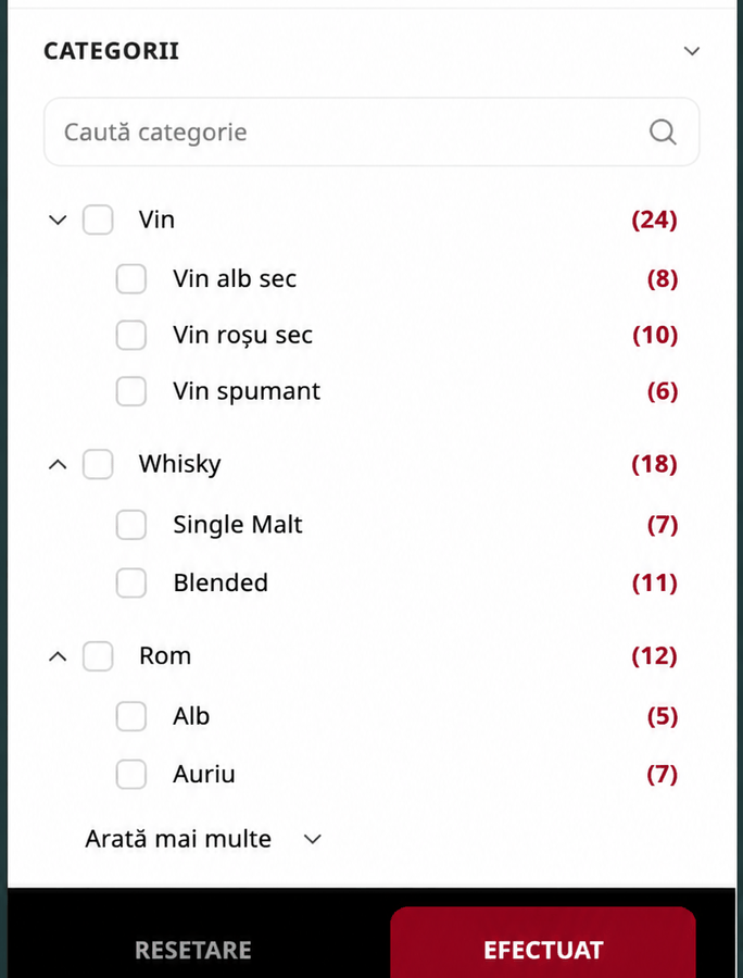 The category tree in the filter