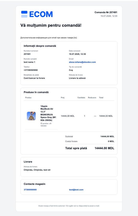 The new order email template